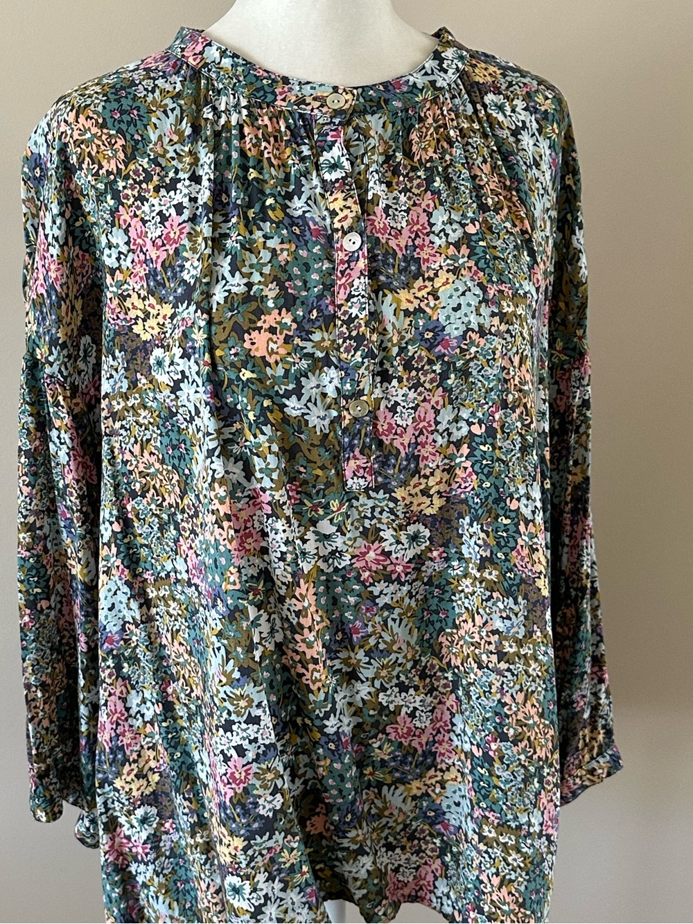J Jill Floral Rayon Boho Tunic Sz L EUC